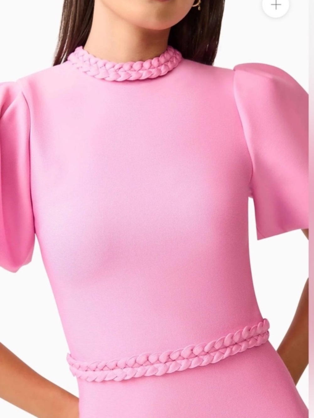 elliatt coralene pink puff sleeve high neck fitted midi dress size medium NEW - Picture 5 of 12